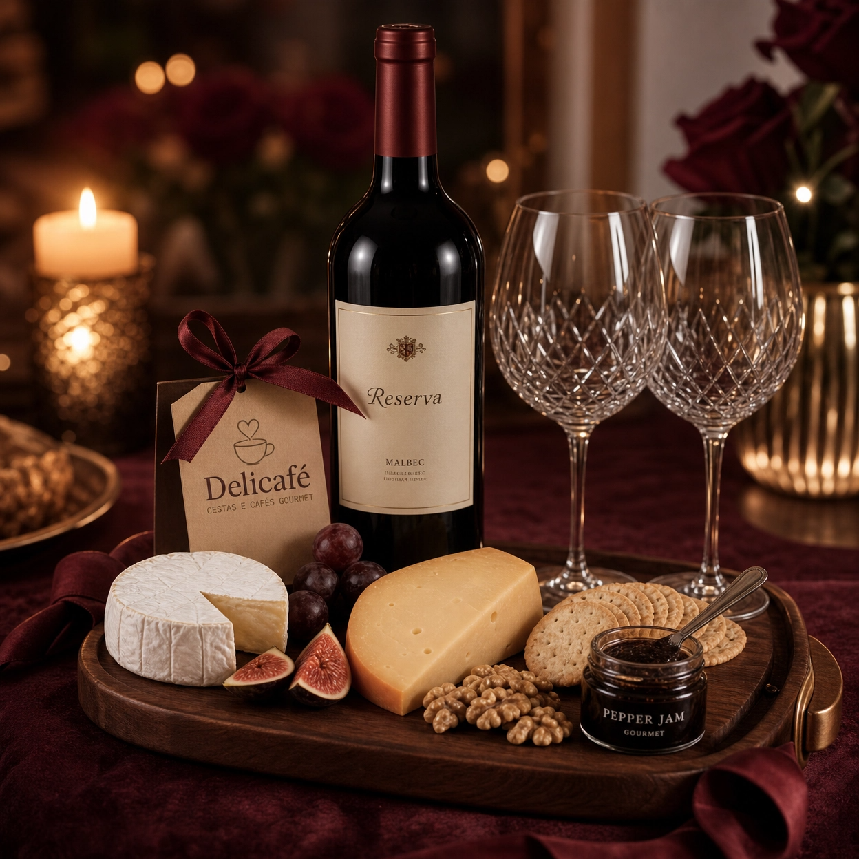 Kit Noite Rom�ntica Vinho e Queijos